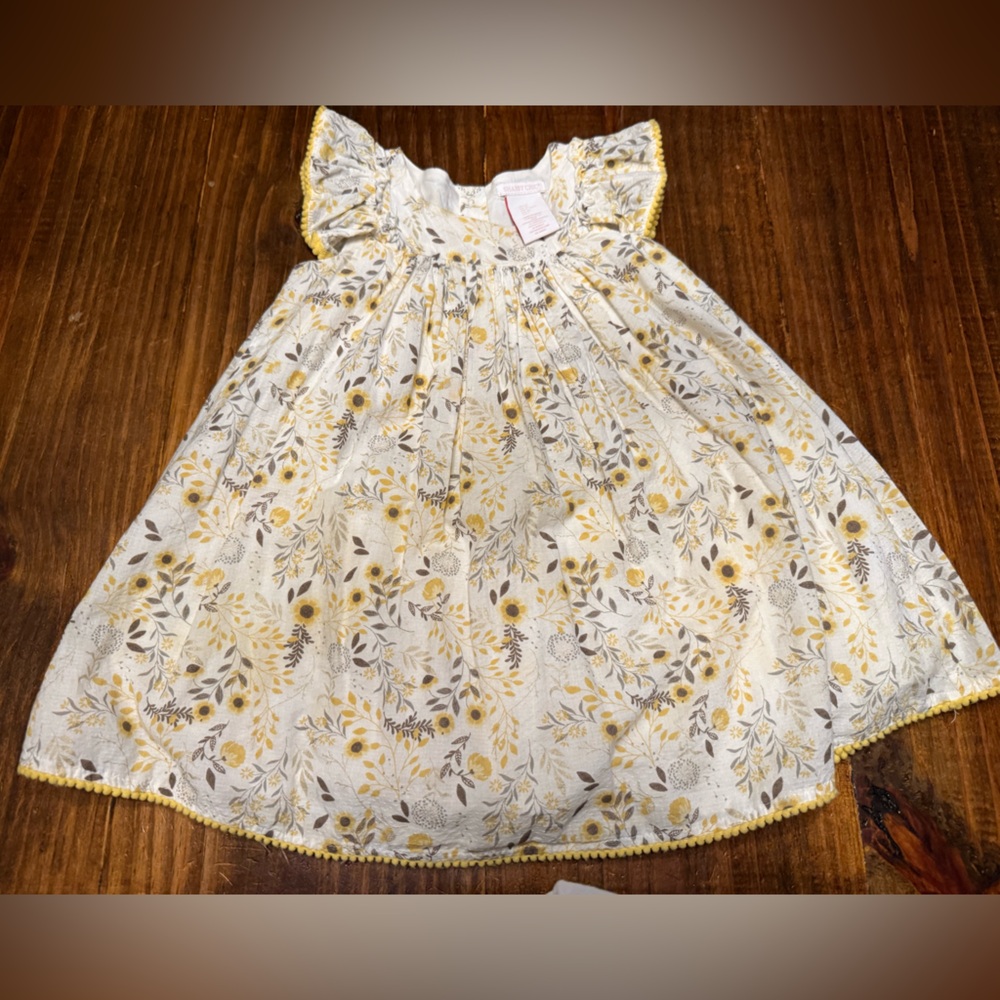 Shabby Chic Floral Kids Dress - Yellow and Gray
